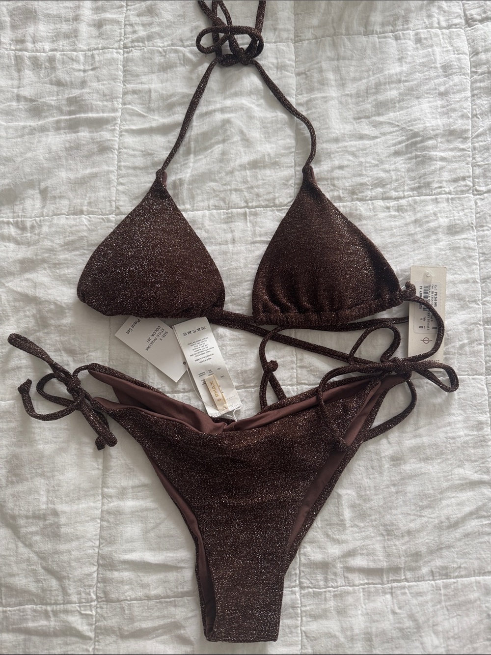 Shimmer Brown Sparkle Triangle Bikini Top & Tie-Side Bottoms